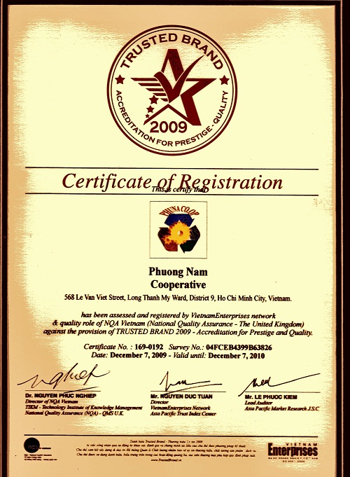 Uy tín thương hiệu 2009 - Phương Nam - Hợp Tác Xã Bao Bì Và Cơ Khí Phương Nam